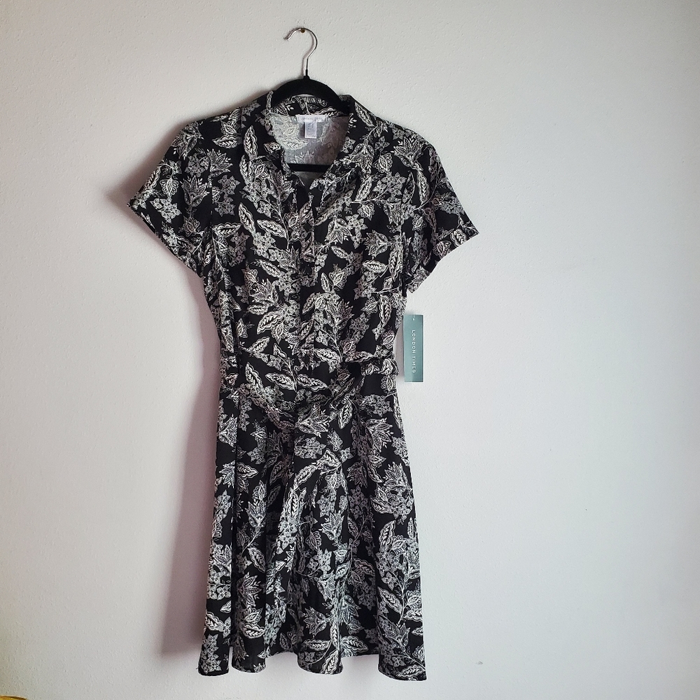 London Times Black and White Floral Midi Dress